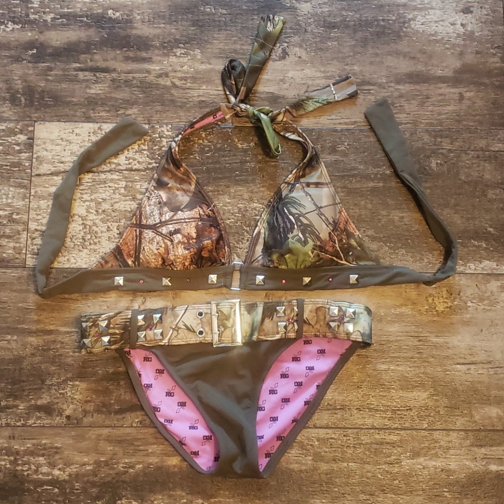 Camo studded bikini set